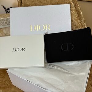 Black Dior (Embroidered) Soft Pouch/Cosmetic-Makeup Bag, gift box and tissue